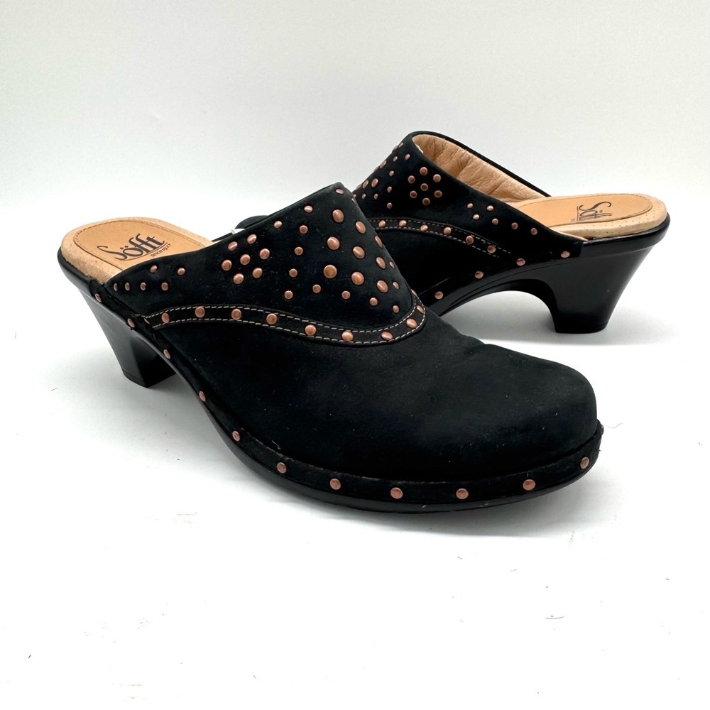 Sofft Black Leather Studded Mule Clogs - Size 6.5